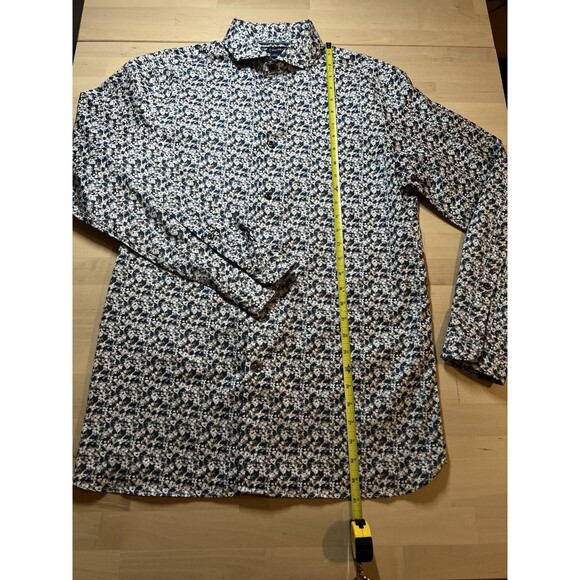 Cremieux Floral Mens Button Down Dress Shirt Size M Blue White Spread Collar - Picture 2 of 7
